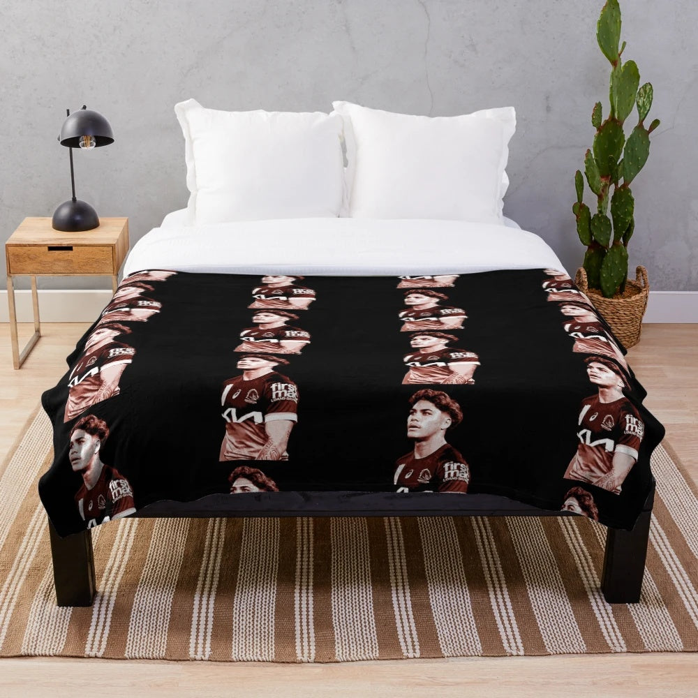 Reece Walsh inspired plush blanket featuring the NRL player's poster-style image