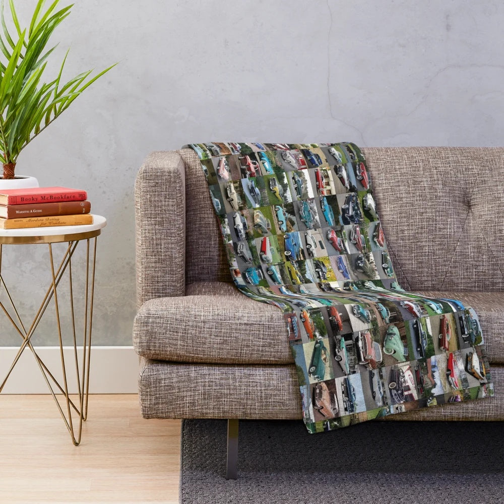 Vintage 1950s cars printed on a soft, plush blanket