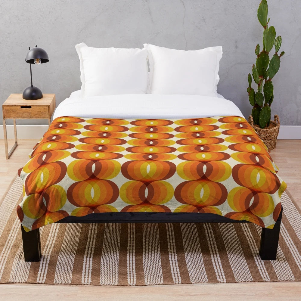 Retro 1960s-1970s geometric pattern plush blanket
