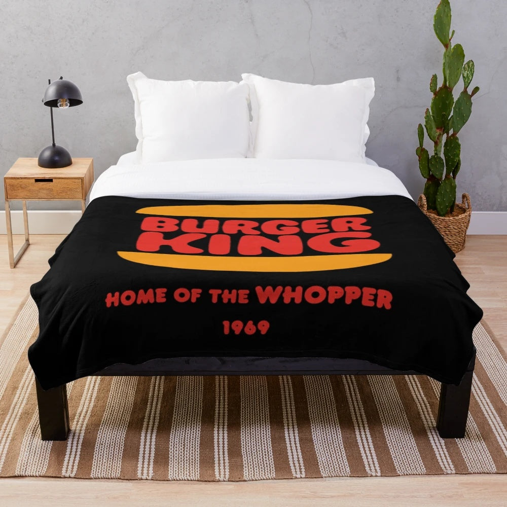 Vintage 1969 Burger King logo plush blanket in retro 70s 80s 90s style
