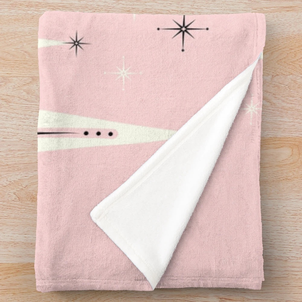 Retro Atomic Cats Plush Blanket featuring whimsical atomic-style cat design