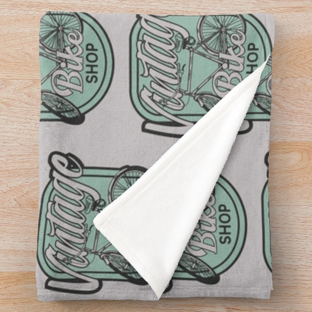 Vintage bicycle-themed plush blanket for cycling enthusiasts