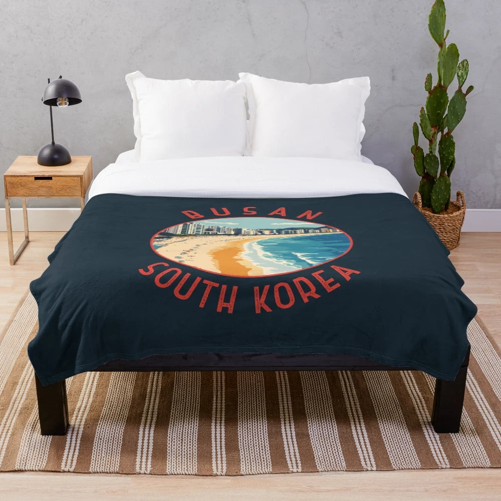 Retro Busan Haeundae Beach Plush Blanket