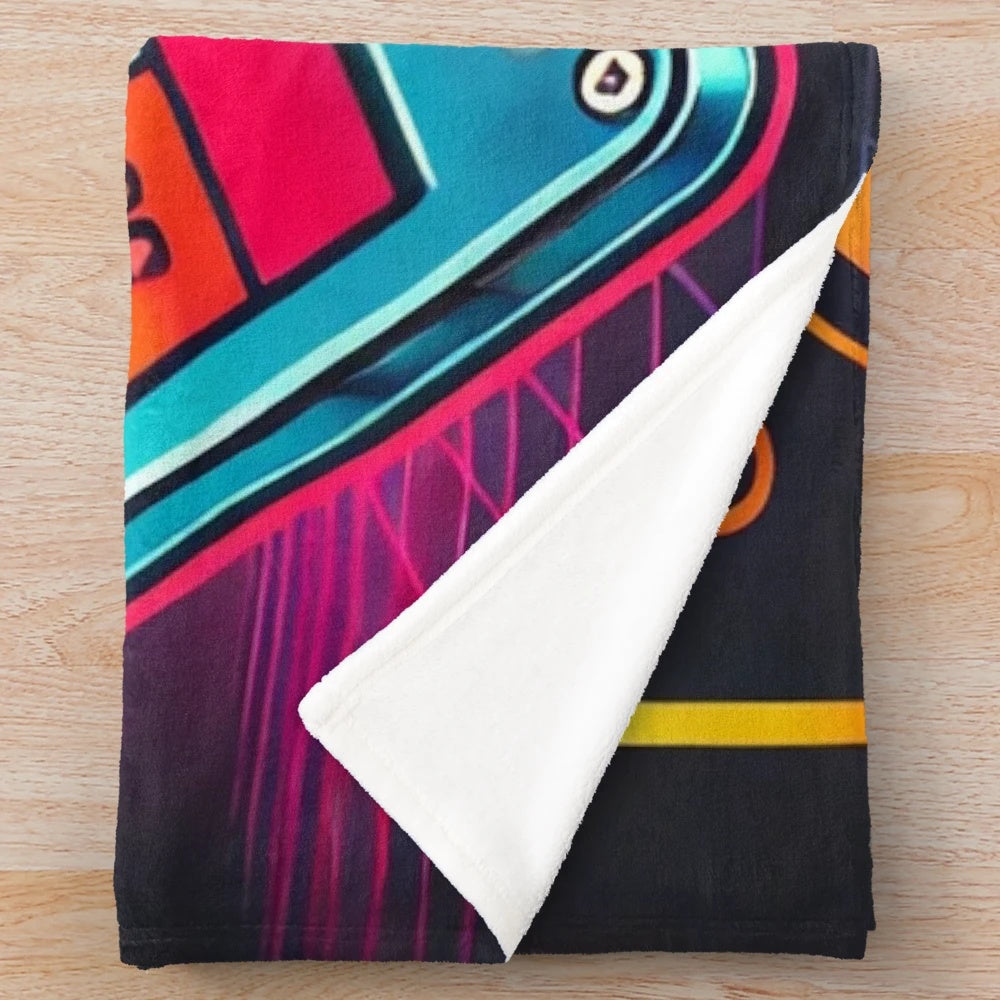 Retro cassette player plush blanket with bold 80s-inspired colors and design
