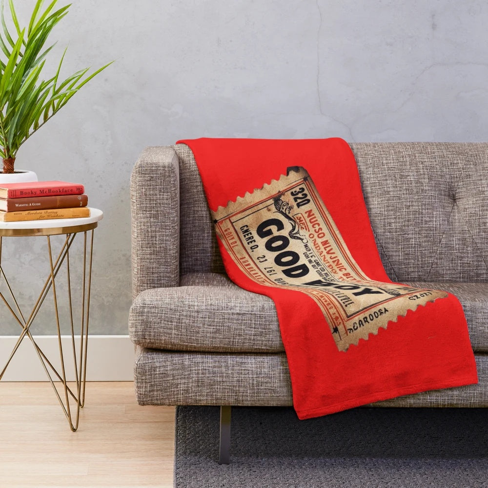 Vintage cinema-themed plush blanket with retro movie design
