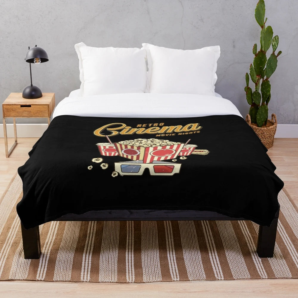 Retro Cinema Nights Vintage Poster Plush Blanket