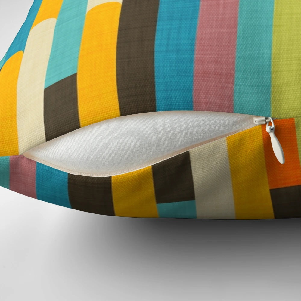 Retro color block popsicle sticks blue decorative throw pillow with abstract geometric pattern