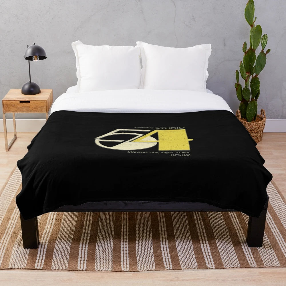 Plush disco-themed blanket with retro 70s 80s studio 54 club design