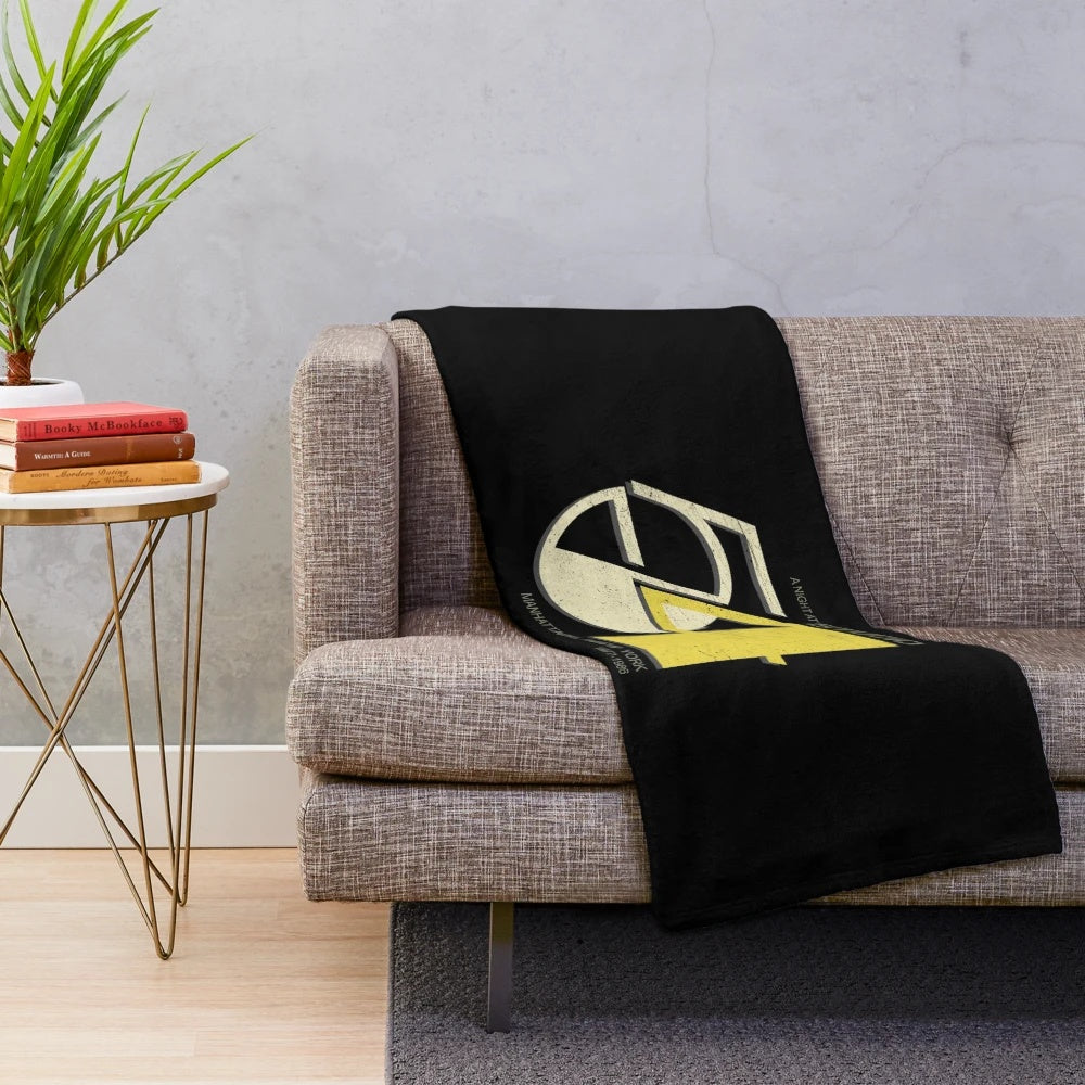 Plush disco-themed blanket with retro 70s 80s studio 54 club design
