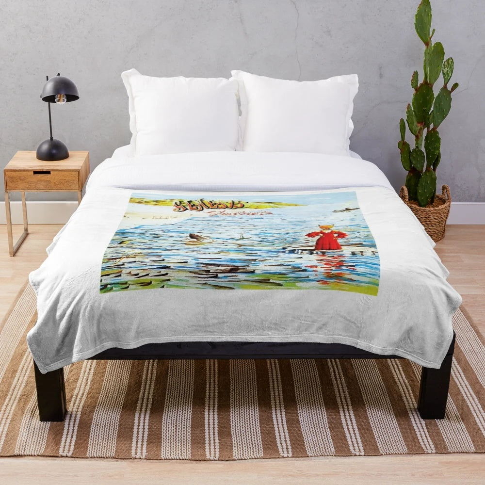 Genesis Foxtrot inspired plush blanket with classic album art