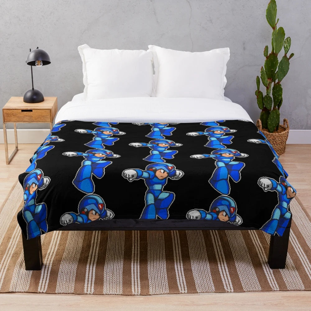 Megaman X inspired 8bit pixelated plush blanket