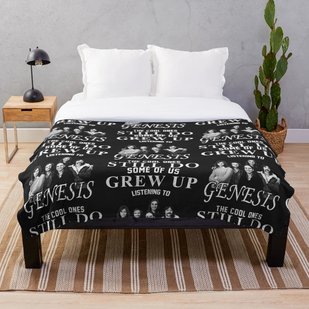 Retro Genesis Band Themed Plush Blanket with Vintage Album Art Design