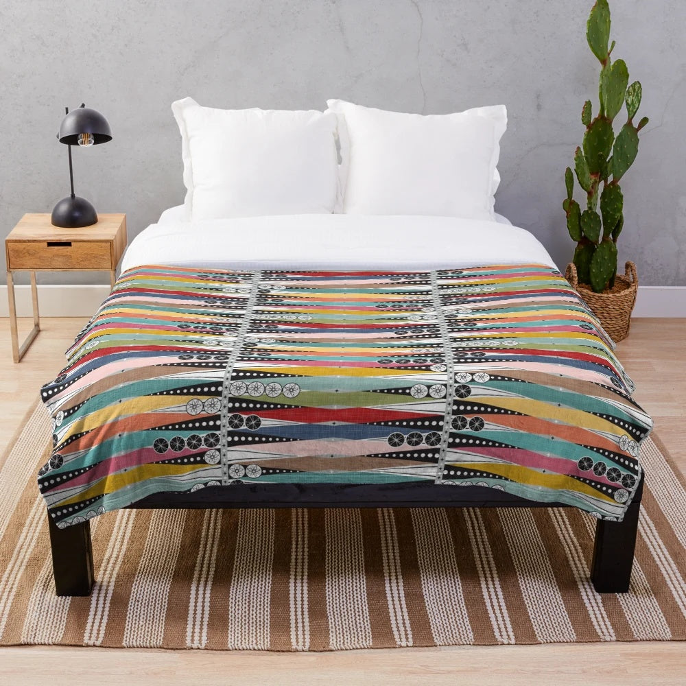 Midcentury modern inspired plush blanket with retro geometric atomic age backgammon pattern