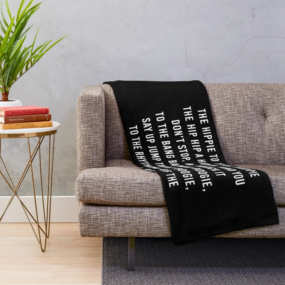 Retro hip hop plush blanket with lyrics and pop art design
