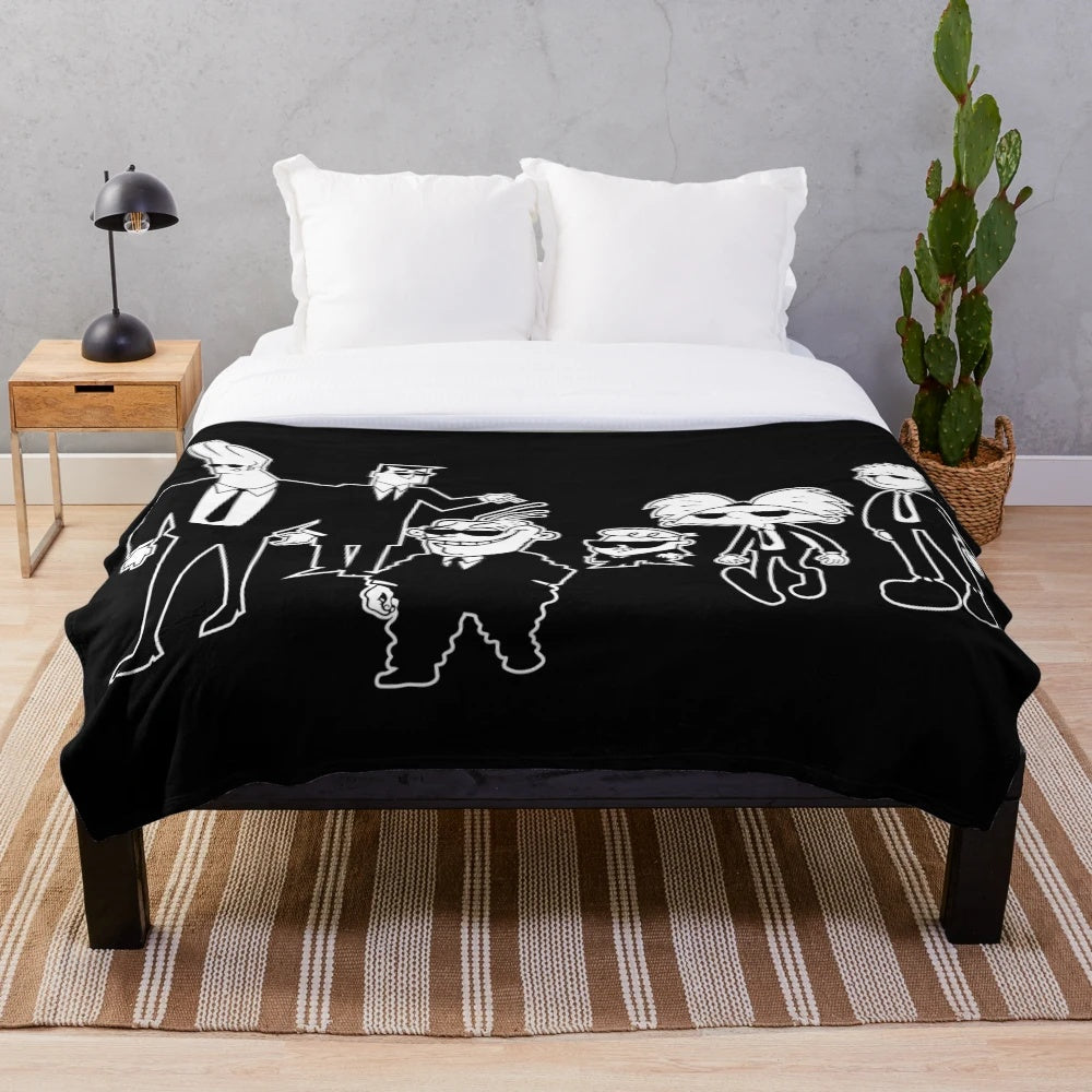 Retro-style plush blanket featuring animated dogs design