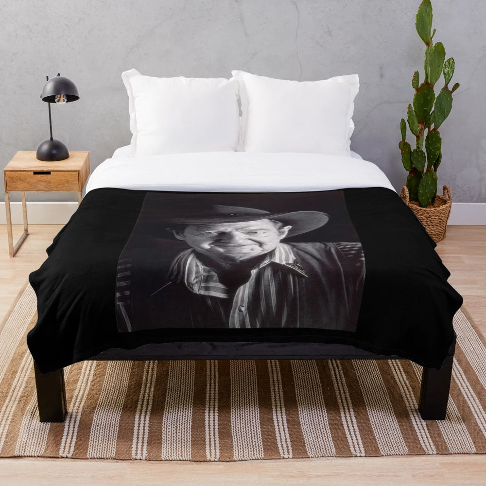 Black and white plush blanket featuring Australian singer-songwriter Slim Dusty