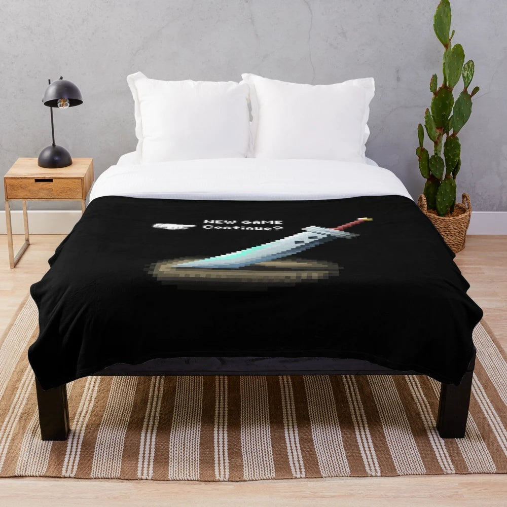 Pixel art plush blanket featuring characters and elements from Final Fantasy 7