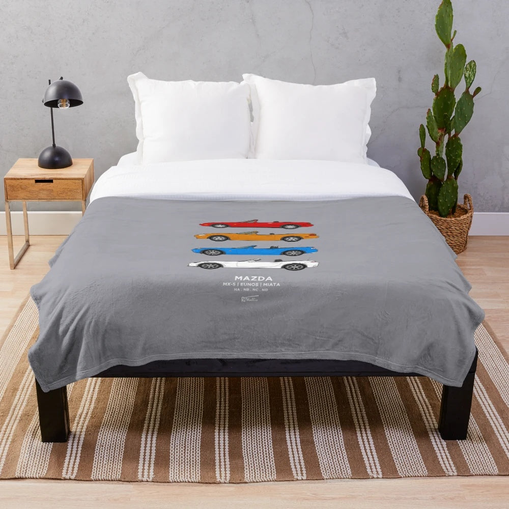 Plush blanket with a design showcasing the classic Mazda MX-5/Miata/Eunos sports car