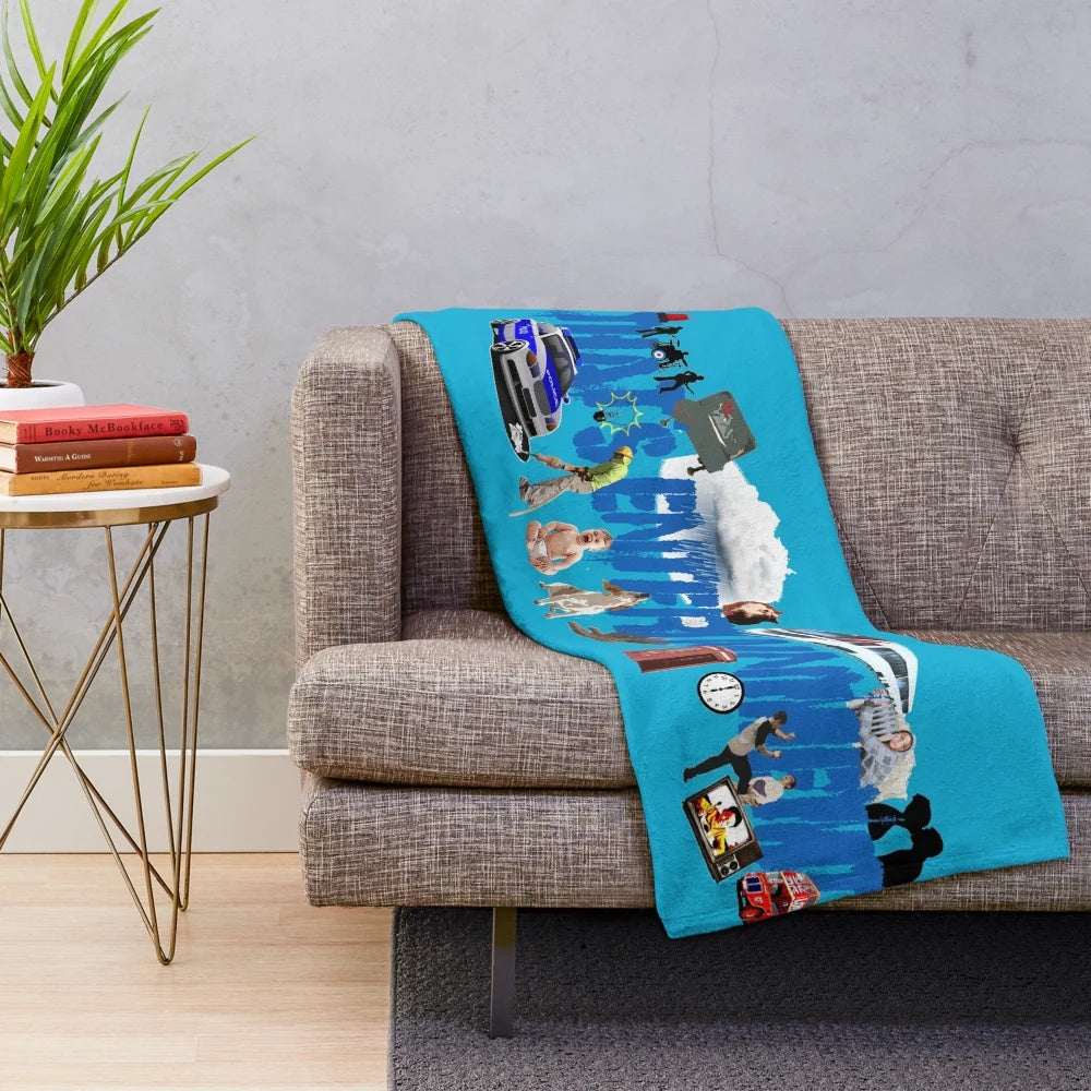 Cozy retro-style plush blanket featuring 80s music elements