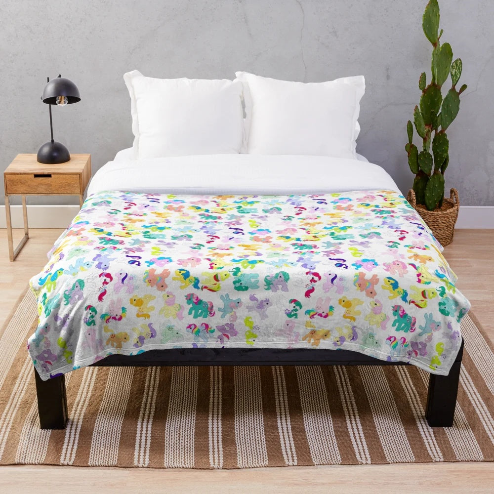 Retro plush blanket with My Little Pony inspired design