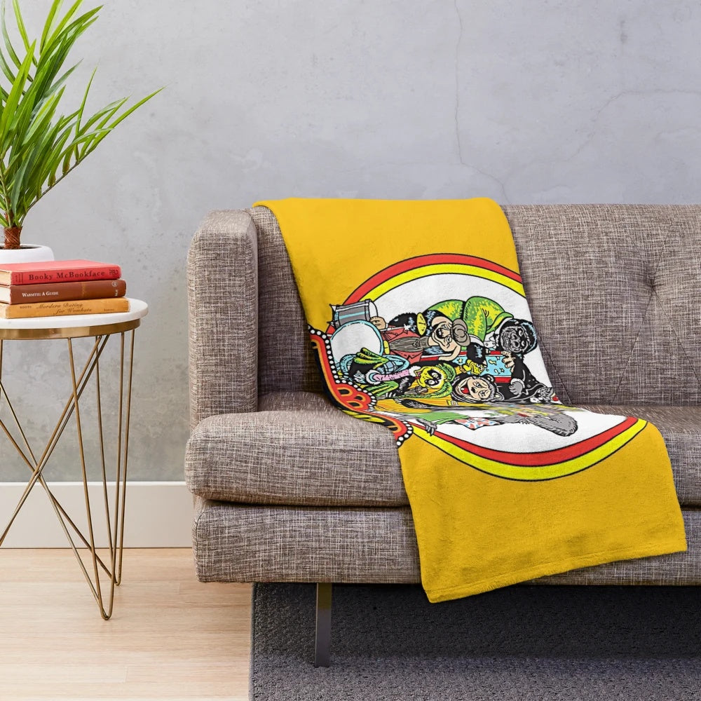 Showbiz Pizza plush blanket featuring retro characters