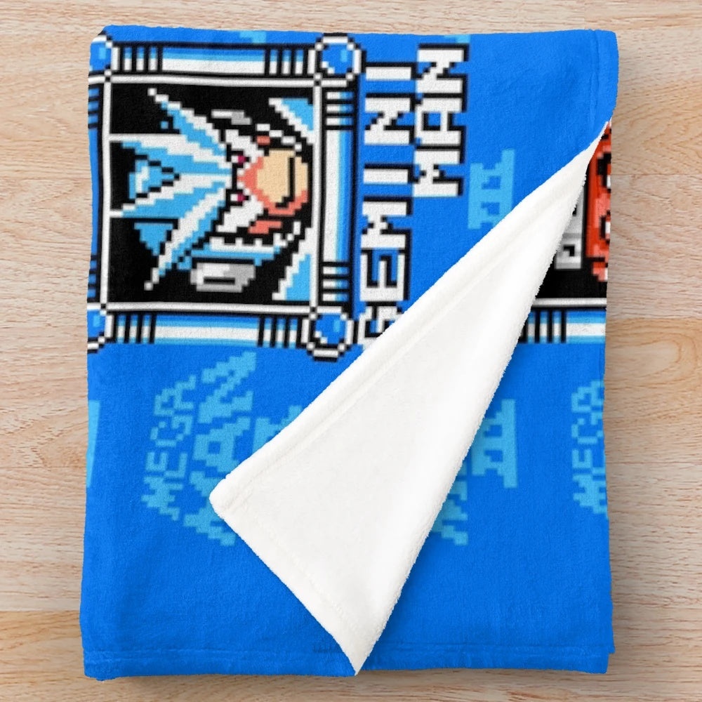 Retro Megaman 3 stage select inspired pixelart plush blanket