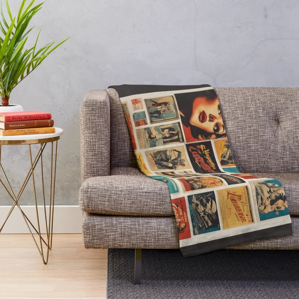 Vintage cinema-themed plush blanket with a cozy, classic movie theater design