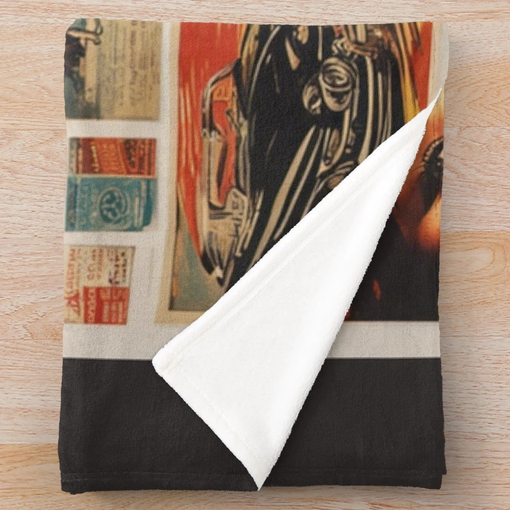 Vintage cinema-themed plush blanket with a cozy, classic movie theater design