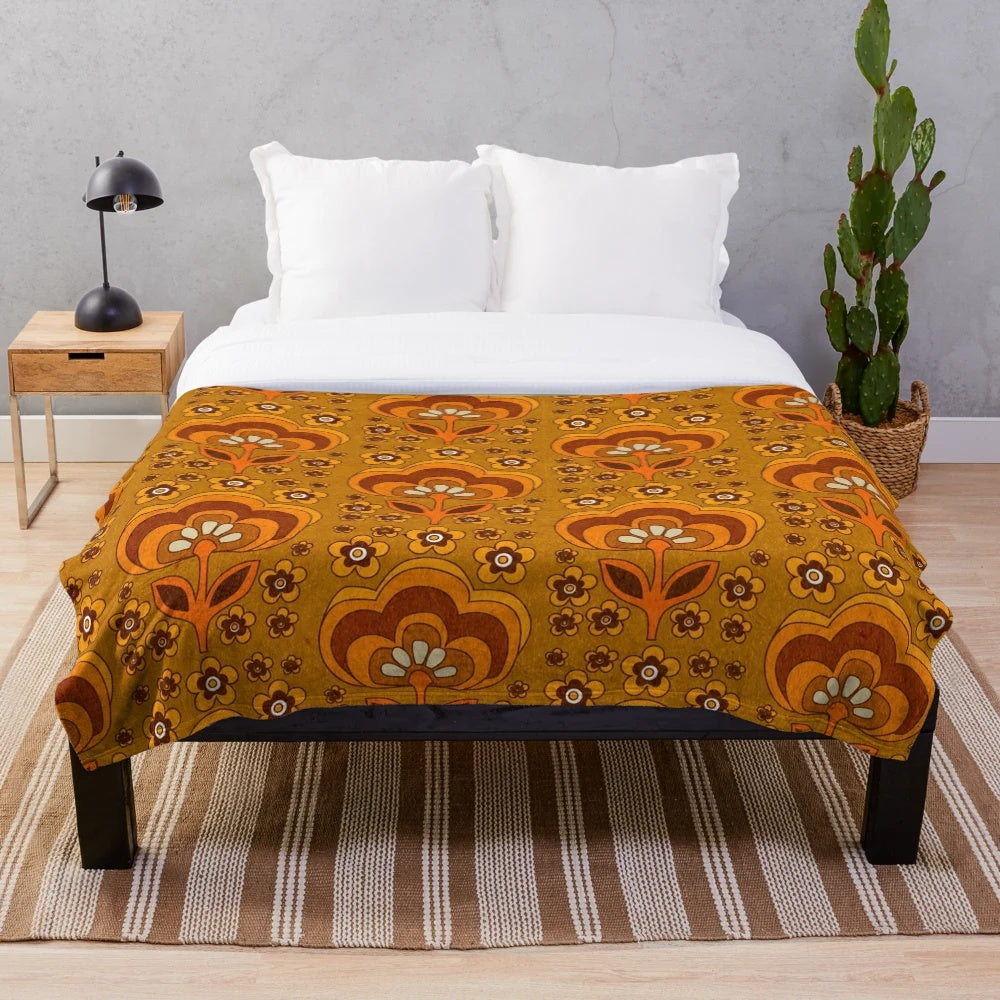 Vibrant retro-inspired plush blanket for a cozy spring night
