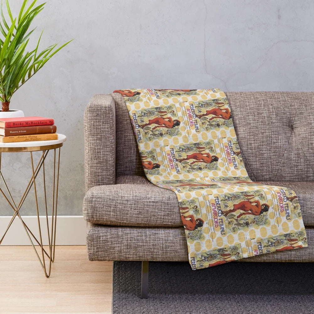 Amarcord-inspired plush blanket featuring vintage cinema artwork