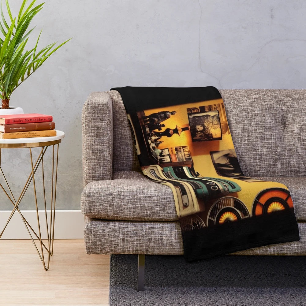 Timeless Retro Plush Blanket Featuring Classic Cinema Imagery
