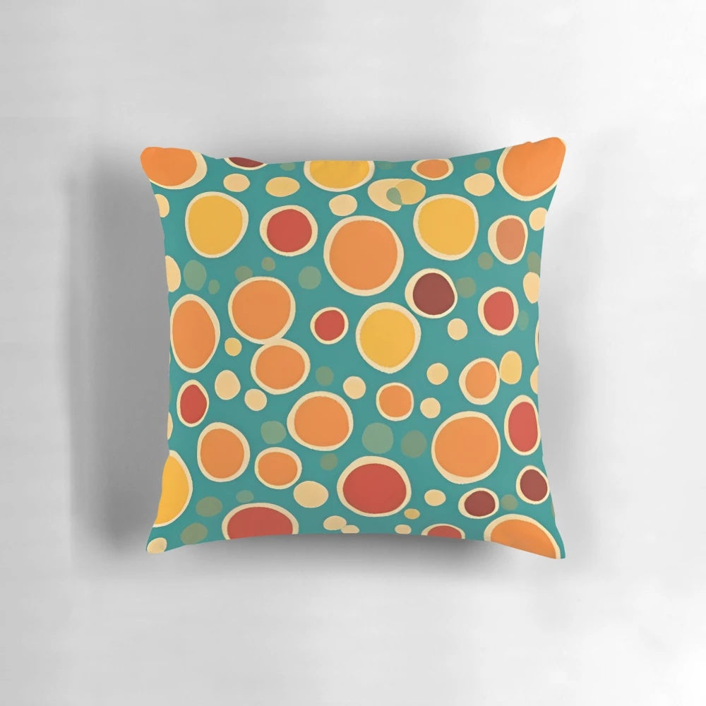 Bold retro polka dots pattern pillow with a vibrant 1960s vintage design