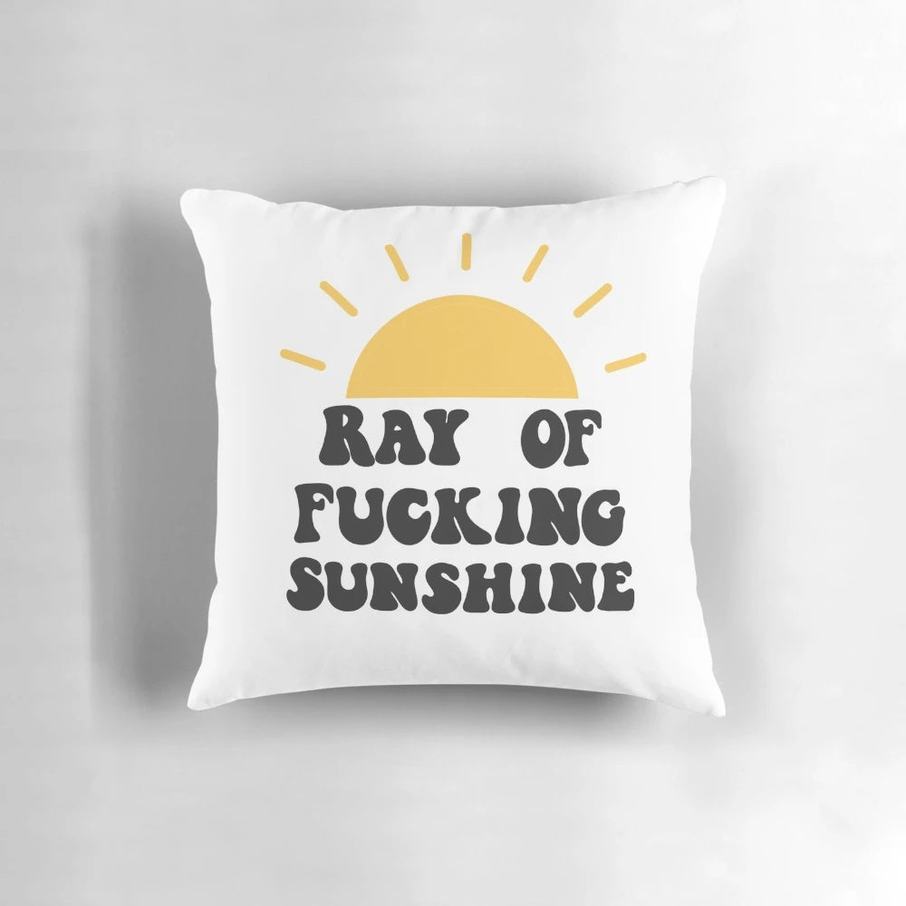 Retro-style 'Ray of Sunshine' pillow with a vibrant sun design