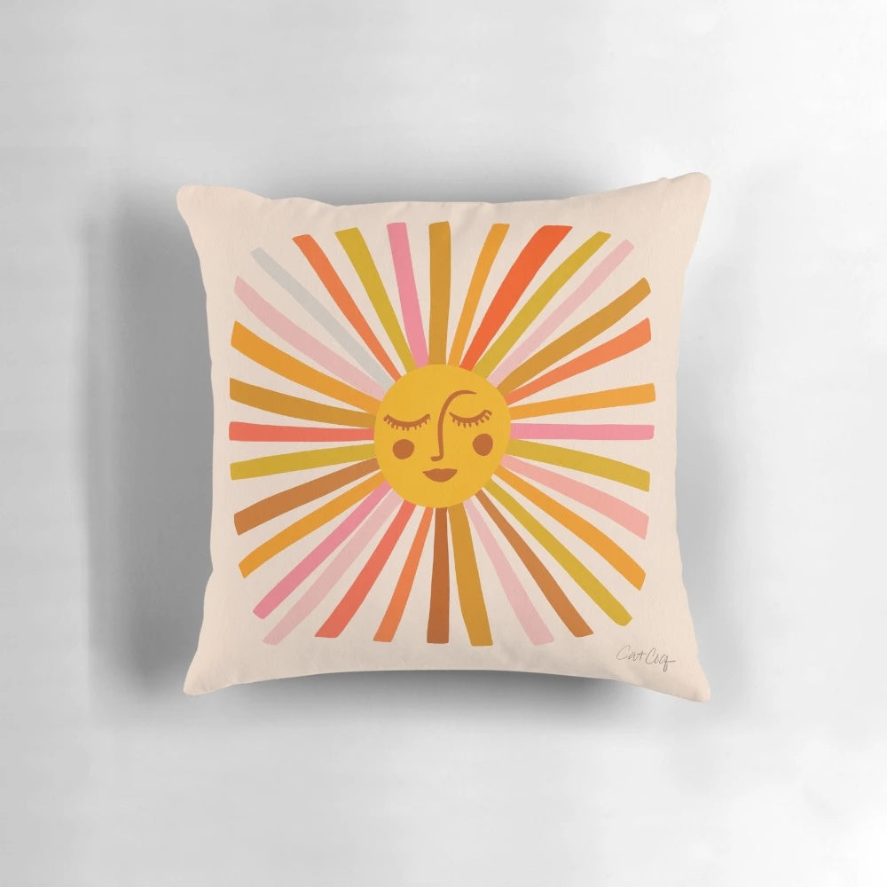 Retro sunshine-colored decorative pillow with a vintage California beach vibe