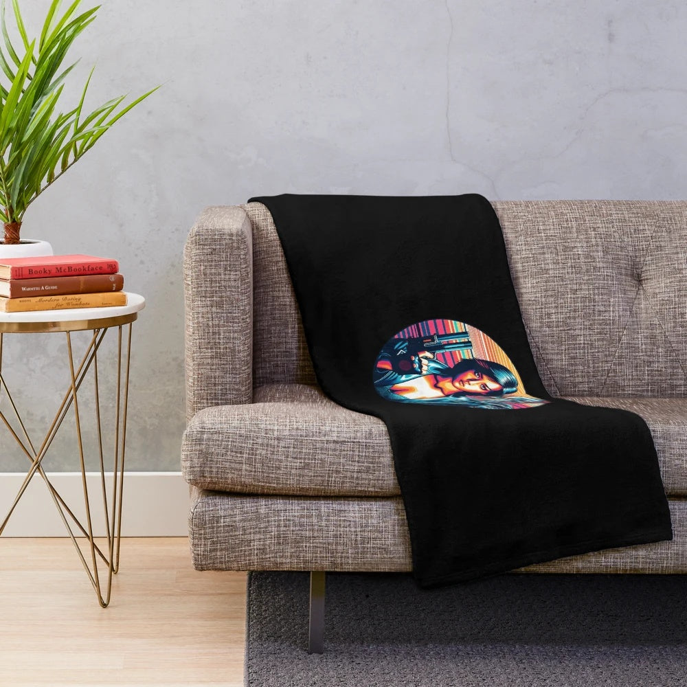 Terminator 2 inspired plush blanket with futuristic, dystopian design