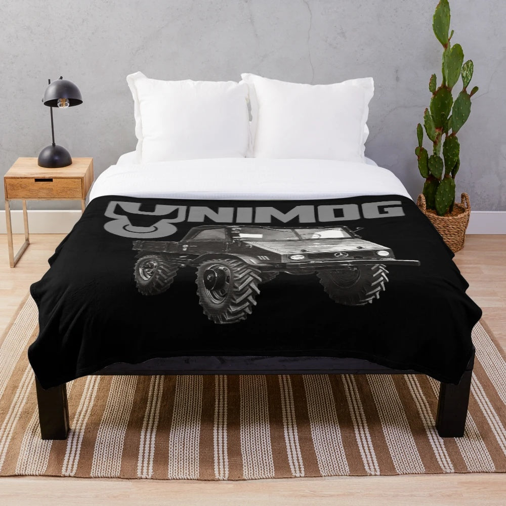 Retro Unimog Plush Blanket with Vintage Old School Car Graphic