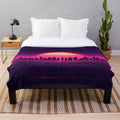 Retro Vaporwave Plush Blanket featuring a detailed cityscape