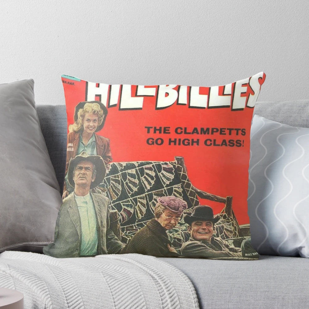 Vintage-style throw pillow featuring the iconic characters from the classic TV series "The Beverly Hillbillies