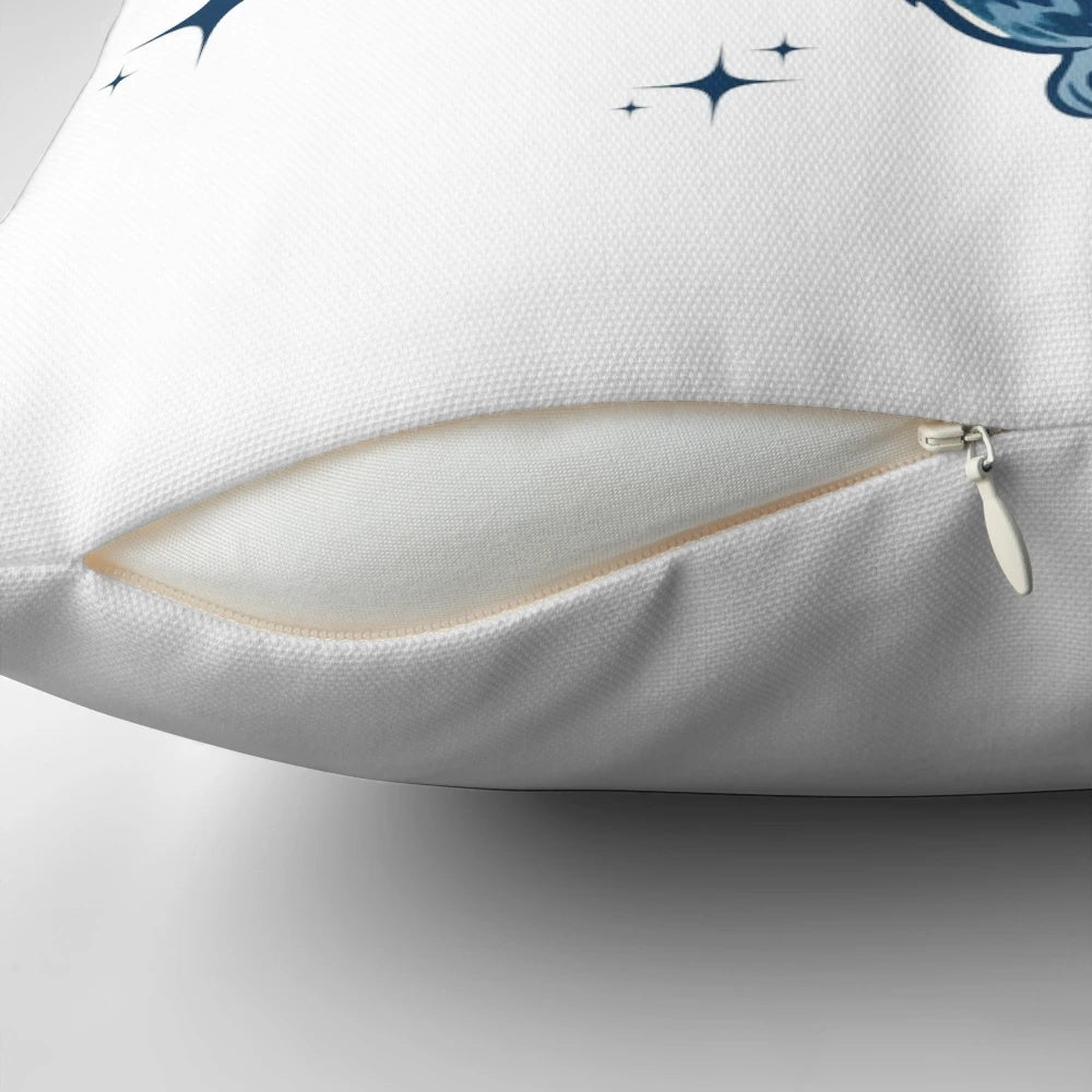 Vintage-inspired pillow featuring a raccoon with whimsical butterfly wings in a retro style design