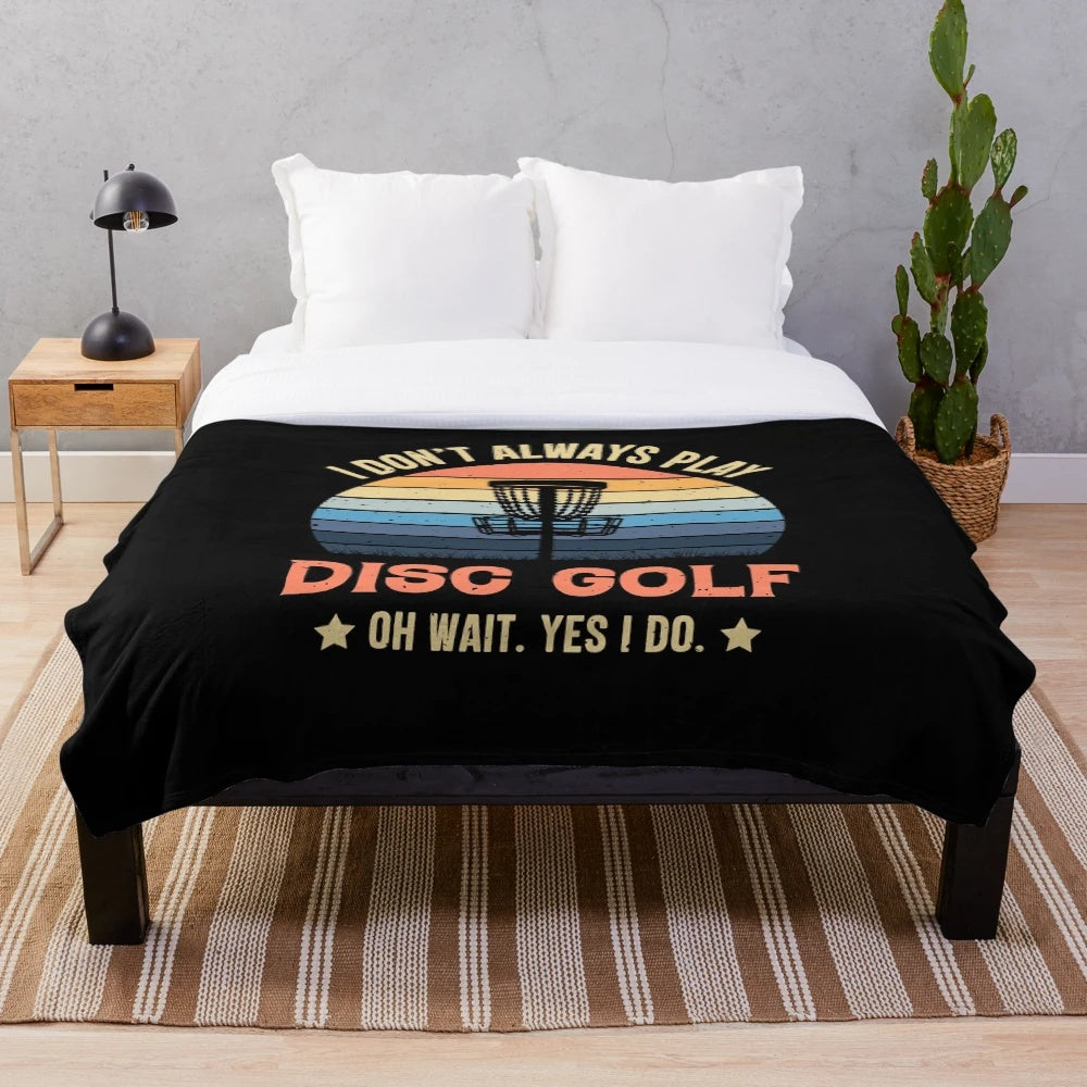 Retro vintage plush blanket featuring a disc golf design