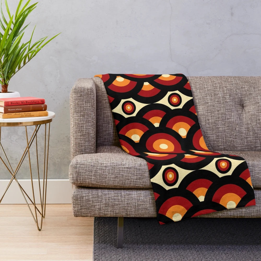 Retro vintage plush blanket with 1960s 1970s inspired hippie pattern