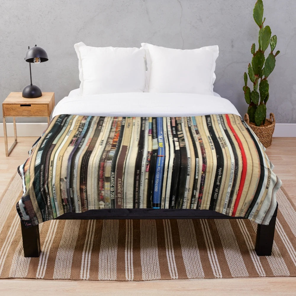 Retro Vinyl Record Plush Blanket featuring Classic Rock Bands
