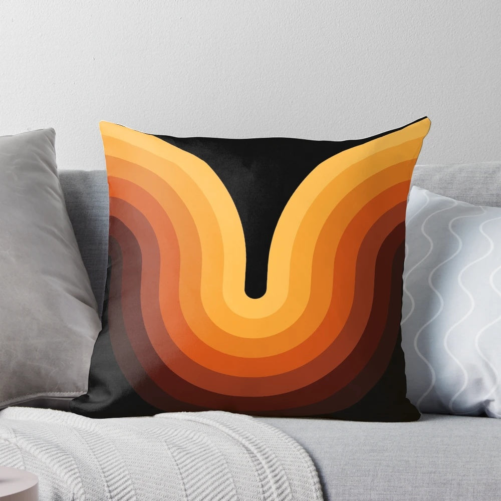 Retro wave pattern decorative throw pillow with geometric, abstract design