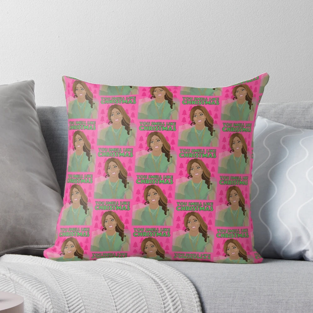 RHOSLC Mary Cosby Christmas Pillow featuring the quote "You Smell Like Christmas