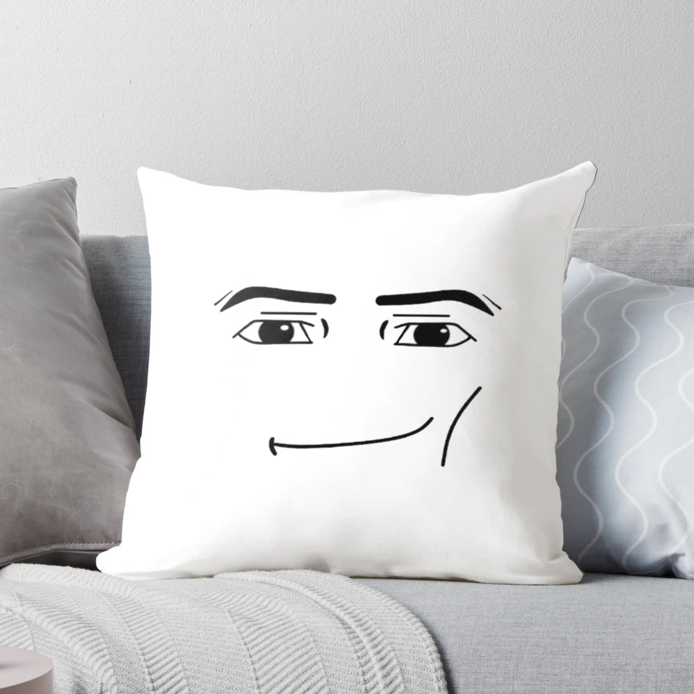 Roblox-inspired decorative pillow featuring the iconic "man face" character