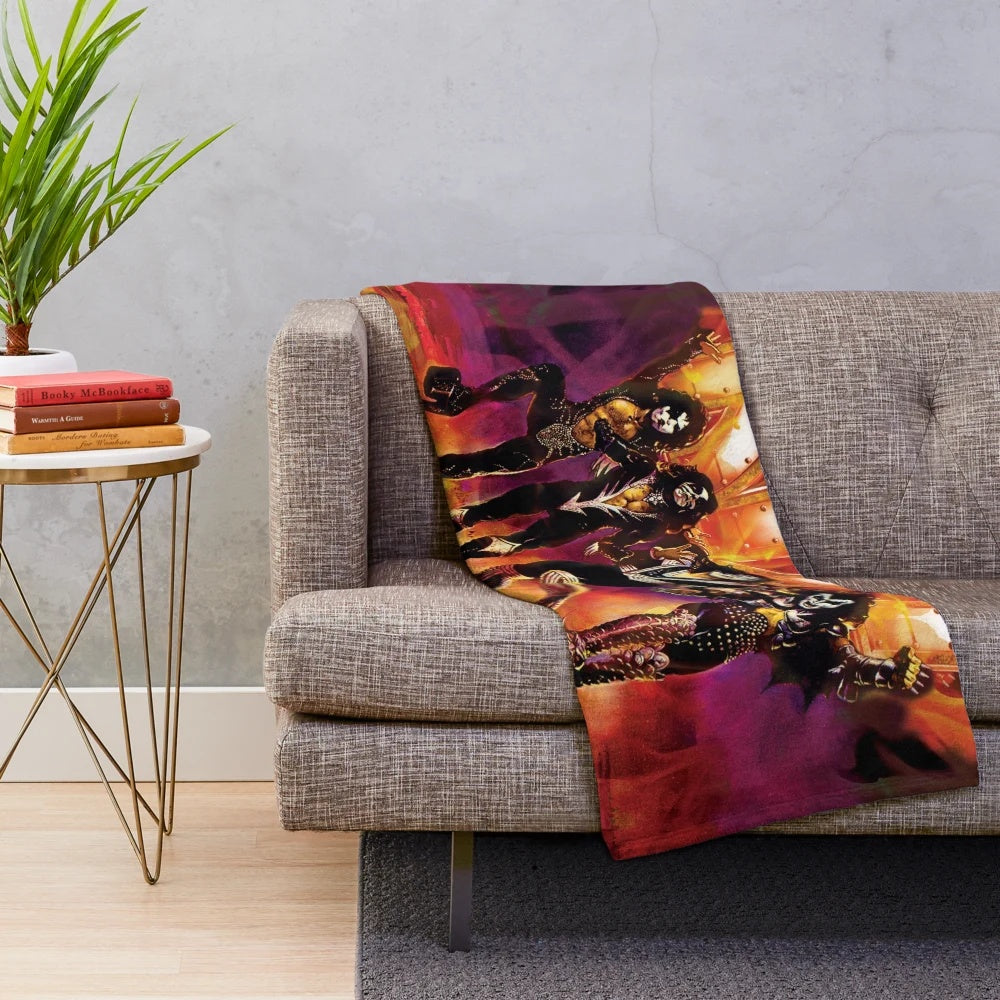 Rock band inspired Kiss the Band Destroyer design plush blanket