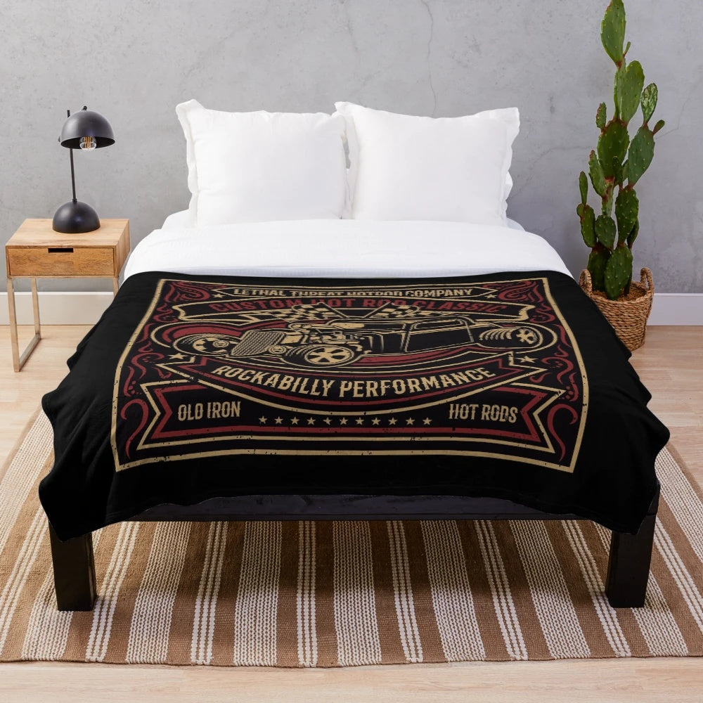 Rockabilly inspired plush blanket for classic car enthusiasts