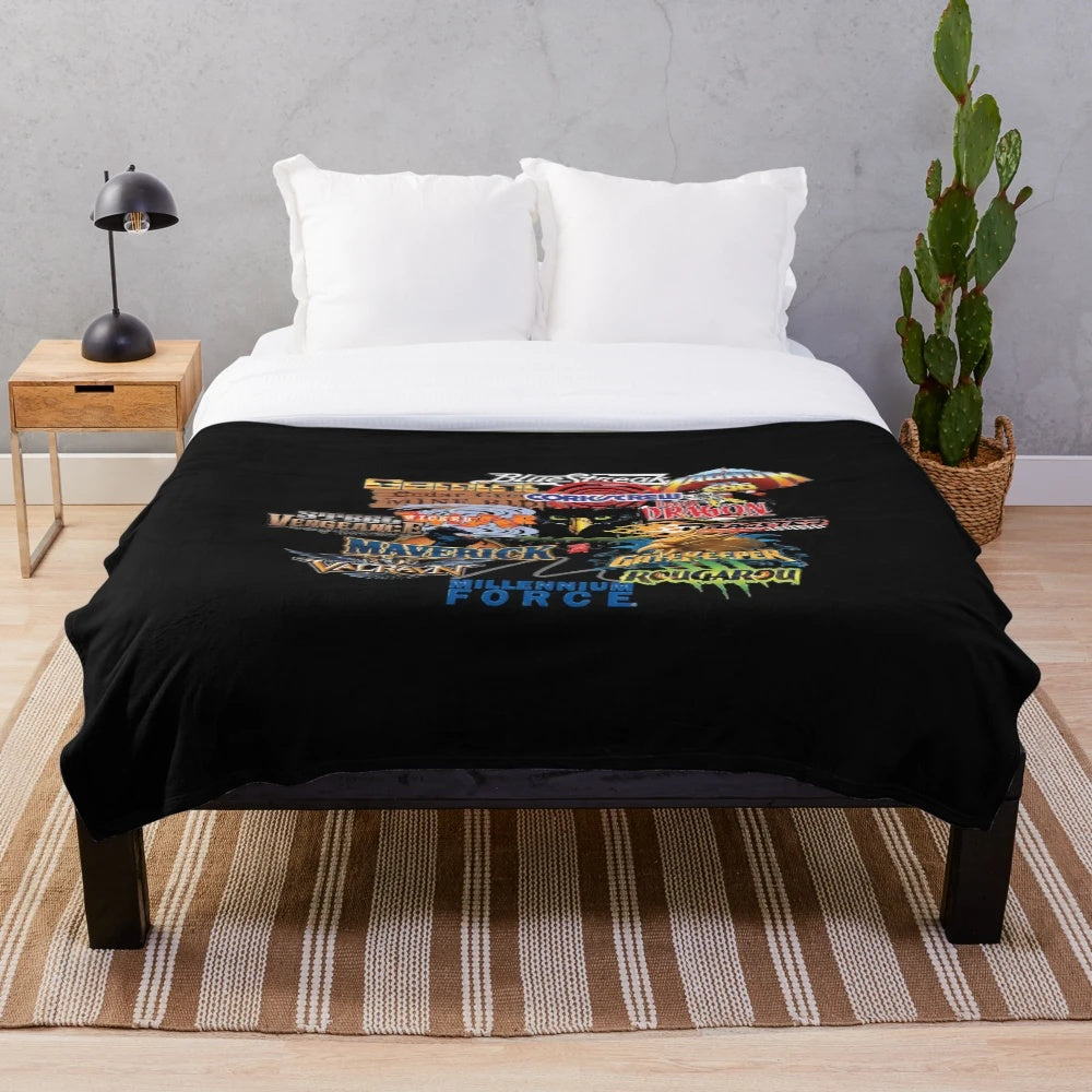 Roller coaster themed plush blanket featuring Cedar Point design