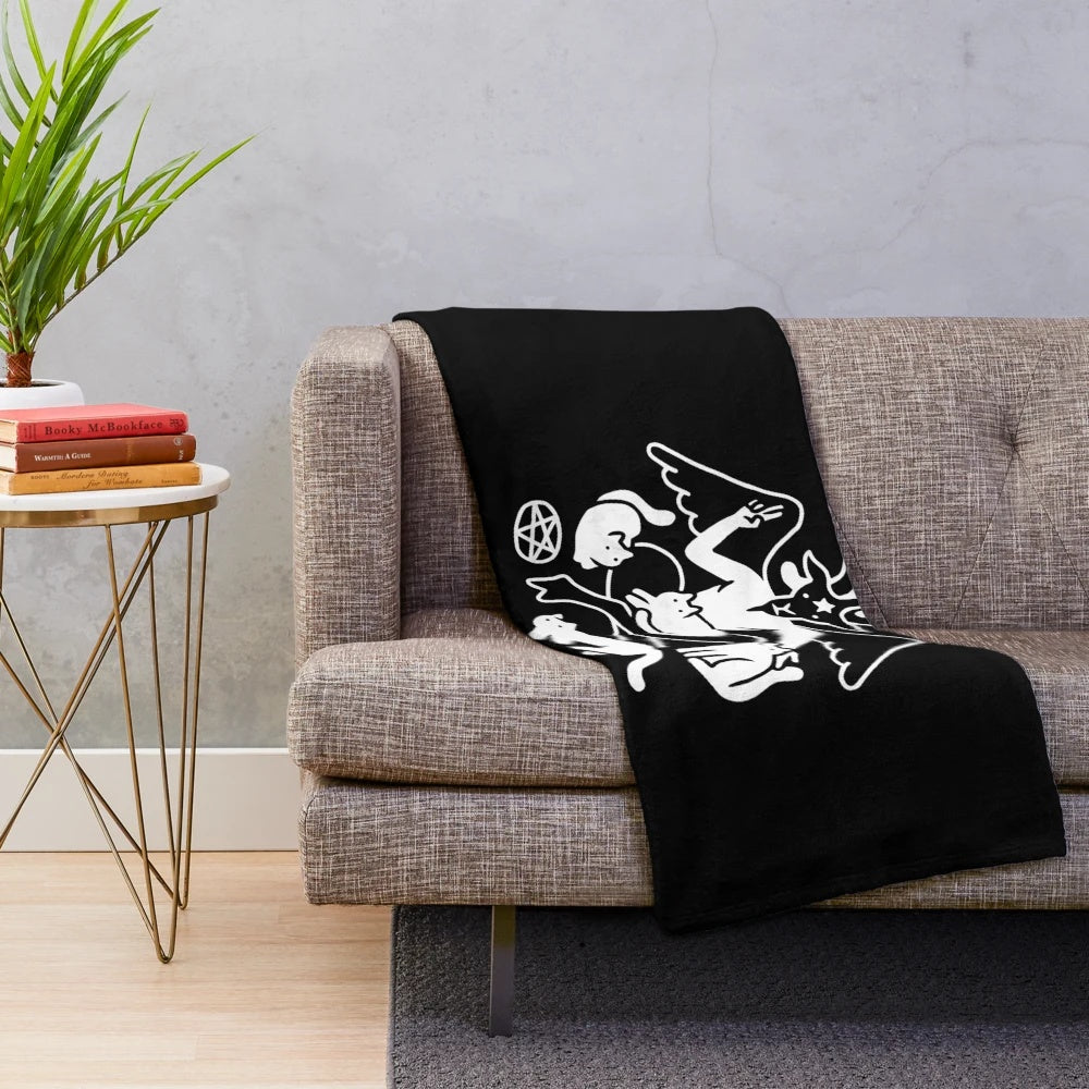 Satanic Baphomet cat plush blanket with dark metal home decor design