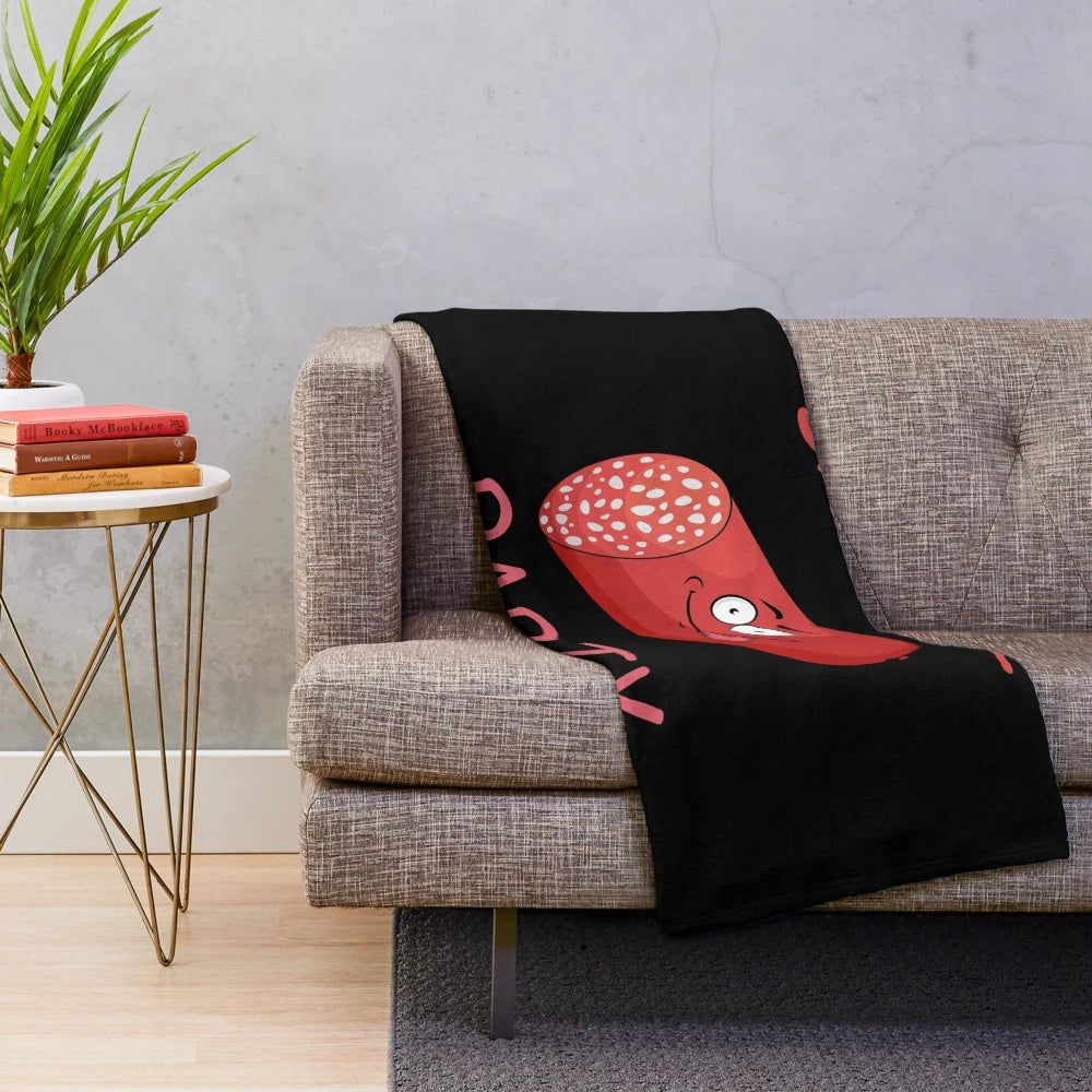 Sausage themed plush blanket with fun sausage party design
